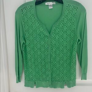 August Silk minty Green Lace front Cardigan sweater medium